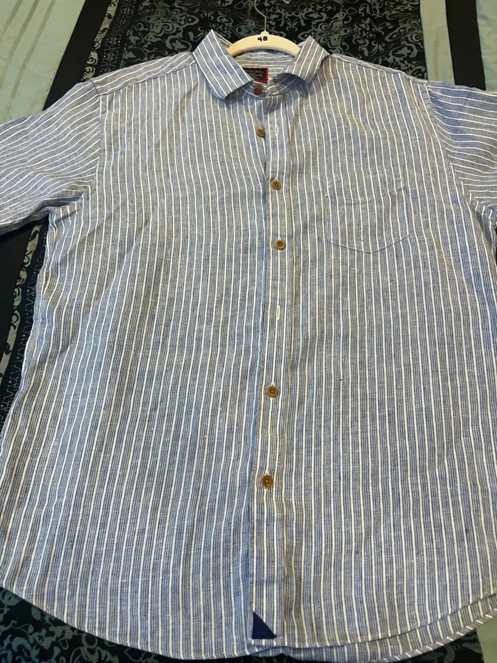 UNTUCKit Blue and White Vertical Stripe Button-Down Shirt - Picture 2 of 8